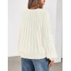 MEROKEETY Women’s Fall Cable Knit Sweater 2025 Fashion Warm Crew Neck Lantern Sleeve Chunky Winter Pullover Tops(White)