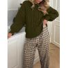 MEROKEETY Womens Fall Cable Knit Sweaters 2025 Long Lantern Sleeve Crewneck Chunky Loose Pullover Tops Winter Clothes(Army Green)