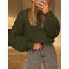 MEROKEETY Womens Fall Cable Knit Sweaters 2025 Long Lantern Sleeve Crewneck Chunky Loose Pullover Tops Winter Clothes(Army Green)