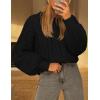 MEROKEETY Womens Fall Cable Knit Sweaters 2025 Long Lantern Sleeve Crewneck Chunky Loose Pullover Tops Winter Clothes(Black)
