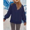 MEROKEETY Womens Fall Cable Knit Sweaters 2025 Long Lantern Sleeve Crewneck Chunky Loose Pullover Tops Winter Clothes(Navy)
