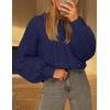 MEROKEETY Womens Fall Cable Knit Sweaters 2025 Long Lantern Sleeve Crewneck Chunky Loose Pullover Tops Winter Clothes(Navy)