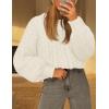 MEROKEETY Womens Fall Cable Knit Sweaters 2025 Long Lantern Sleeve Crewneck Chunky Loose Pullover Tops Winter Clothes(White)