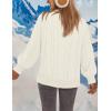 MEROKEETY Womens Fall Cable Knit Sweaters 2025 Long Lantern Sleeve Crewneck Chunky Loose Pullover Tops Winter Clothes(White)