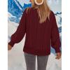 MEROKEETY Womens Fall Cable Knit Sweaters 2025 Long Lantern Sleeve Crewneck Chunky Loose Pullover Tops Winter Clothes(Wine Red)