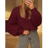 MEROKEETY Womens Fall Cable Knit Sweaters 2025 Long Lantern Sleeve Crewneck Chunky Loose Pullover Tops Winter Clothes(Wine Red)
