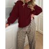 MEROKEETY Womens Fall Cable Knit Sweaters 2025 Long Lantern Sleeve Crewneck Chunky Loose Pullover Tops Winter Clothes(Wine Red)