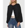 MEROKEETY Women’s Fall Long Lantern Sleeve Cardigan Sweaters Casual Button Down Crewneck Open Front Coat(Black)
