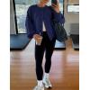 MEROKEETY Women’s Fall Long Lantern Sleeve Cardigan Sweaters Casual Button Down Crewneck Open Front Coat(Navy)