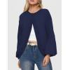 MEROKEETY Women’s Fall Long Lantern Sleeve Cardigan Sweaters Casual Button Down Crewneck Open Front Coat(Navy)