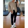 MEROKEETY Women’s Fall Long Lantern Sleeve Cardigan Sweaters Casual Button Down Crewneck Open Front Coat(Sand)