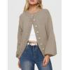 MEROKEETY Women’s Fall Long Lantern Sleeve Cardigan Sweaters Casual Button Down Crewneck Open Front Coat(Sand)