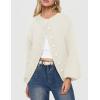 MEROKEETY Women’s Fall Long Lantern Sleeve Cardigan Sweaters Casual Button Down Crewneck Open Front Coat(White)