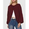 MEROKEETY Women’s Fall Long Lantern Sleeve Cardigan Sweaters Casual Button Down Crewneck Open Front Coat(Wine)