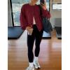 MEROKEETY Women’s Fall Long Lantern Sleeve Cardigan Sweaters Casual Button Down Crewneck Open Front Coat(Wine)