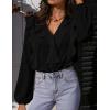 MEROKEETY Women’s Fall Long Sleeve Ruffle Blouse Dressy Casual Top V Neck Trendy Business Work Shirts 2025(Black)