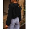 MEROKEETY Women’s Fall Long Sleeve Ruffle Blouse Dressy Casual Top V Neck Trendy Business Work Shirts 2025(Black)