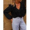 MEROKEETY Women’s Fall Long Sleeve Ruffle Blouse Dressy Casual Top V Neck Trendy Business Work Shirts 2025(Black)