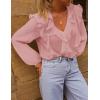 MEROKEETY Women’s Fall Long Sleeve Ruffle Blouse Dressy Casual Top V Neck Trendy Business Work Shirts 2025(Lightpink)