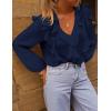 MEROKEETY Women’s Fall Long Sleeve Ruffle Blouse Dressy Casual Top V Neck Trendy Business Work Shirts 2025(Navy)