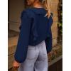MEROKEETY Women’s Fall Long Sleeve Ruffle Blouse Dressy Casual Top V Neck Trendy Business Work Shirts 2025(Navy)