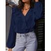 MEROKEETY Women’s Fall Long Sleeve Ruffle Blouse Dressy Casual Top V Neck Trendy Business Work Shirts 2025(Navy)