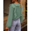 MEROKEETY Women’s Fall Long Sleeve Ruffle Blouse Dressy Casual Top V Neck Trendy Business Work Shirts 2025(Seagrass)