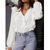 MEROKEETY Women’s Fall Long Sleeve Ruffle Blouse Dressy Casual Top V Neck Trendy Business Work Shirts 2025(White)