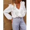 MEROKEETY Women’s Fall Long Sleeve Ruffle Blouse Dressy Casual Top V Neck Trendy Business Work Shirts 2025(White)