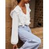 MEROKEETY Women’s Fall Long Sleeve Ruffle Blouse Dressy Casual Top V Neck Trendy Business Work Shirts 2025(White)