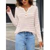 MEROKEETY Women’s Fall Long Sleeve Striped Henley Tops V Neck Dressy Casual Loose Shirt 2025 Trendy Blouse(Beige)