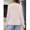 MEROKEETY Women’s Fall Long Sleeve Striped Henley Tops V Neck Dressy Casual Loose Shirt 2025 Trendy Blouse(Beige)