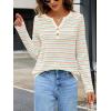 MEROKEETY Women’s Fall Long Sleeve Striped Henley Tops V Neck Dressy Casual Loose Shirt 2025 Trendy Blouse(Green Red)