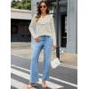 MEROKEETY Women’s Fall Long Sleeve Striped Henley Tops V Neck Dressy Casual Loose Shirt 2025 Trendy Blouse(Grey)