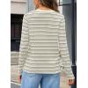 MEROKEETY Women’s Fall Long Sleeve Striped Henley Tops V Neck Dressy Casual Loose Shirt 2025 Trendy Blouse(Grey)