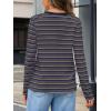MEROKEETY Women’s Fall Long Sleeve Striped Henley Tops V Neck Dressy Casual Loose Shirt 2025 Trendy Blouse(Navy)