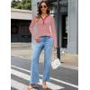 MEROKEETY Women’s Fall Long Sleeve Striped Henley Tops V Neck Dressy Casual Loose Shirt 2025 Trendy Blouse(Pink)