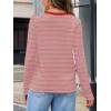MEROKEETY Women’s Fall Long Sleeve Striped Henley Tops V Neck Dressy Casual Loose Shirt 2025 Trendy Blouse(Pink)