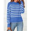 MEROKEETY Women’s Fall Long Sleeve Striped Pullover Sweaters 2025 Trendy Turtleneck Casual Knit Tops(Blue)