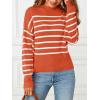 MEROKEETY Women’s Fall Long Sleeve Striped Pullover Sweaters 2025 Trendy Turtleneck Casual Knit Tops(Brick Red)