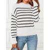 MEROKEETY Women’s Fall Long Sleeve Striped Pullover Sweaters 2025 Trendy Turtleneck Casual Knit Tops(White)