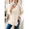 MEROKEETY Women’s Fall Winter Oversized Pullover Sweater Spring Casual Loose Crew Neck Long Sleeve Side Split Jumper Tops(Beige)