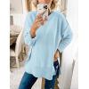 MEROKEETY Women’s Fall Winter Oversized Pullover Sweater Spring Casual Loose Crew Neck Long Sleeve Side Split Jumper Tops(Blue)