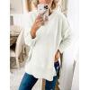 MEROKEETY Women’s Fall Winter Oversized Pullover Sweater Spring Casual Loose Crew Neck Long Sleeve Side Split Jumper Tops(White)