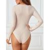 MEROKEETY Women’s Long Sleeve Ribbed Bodysuits Crew Neck Slim Body Suits 2026 Knit Sweater Tops(Almond)