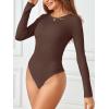 MEROKEETY Women’s Long Sleeve Ribbed Bodysuits Crew Neck Slim Body Suits 2026 Knit Sweater Tops(Coffee)
