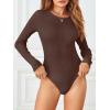 MEROKEETY Women’s Long Sleeve Ribbed Bodysuits Crew Neck Slim Body Suits 2026 Knit Sweater Tops(Coffee)