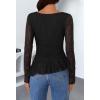 MEROKEETY Women’s Long Sleeve Square Neck Tops Ruched Fall Trendy Tee Shirts Asymmetrical Going Out Top(Black)