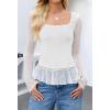 MEROKEETY Women’s Long Sleeve Square Neck Tops Ruched Fall Trendy Tee Shirts Asymmetrical Going Out Top(White)