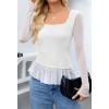 MEROKEETY Women’s Long Sleeve Square Neck Tops Ruched Fall Trendy Tee Shirts Asymmetrical Going Out Top(White)